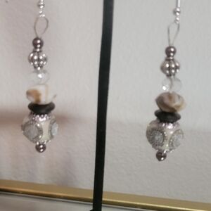 Elegant Silver and White Beaded Earrings